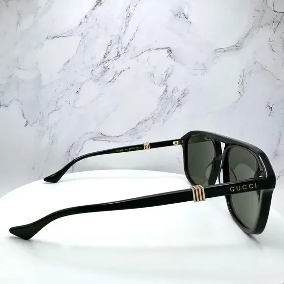 New GUCCI Sunglasses Black Aviator Pilot Gold Logo Metal Red Green Web Gucci - Picture 10 of 16